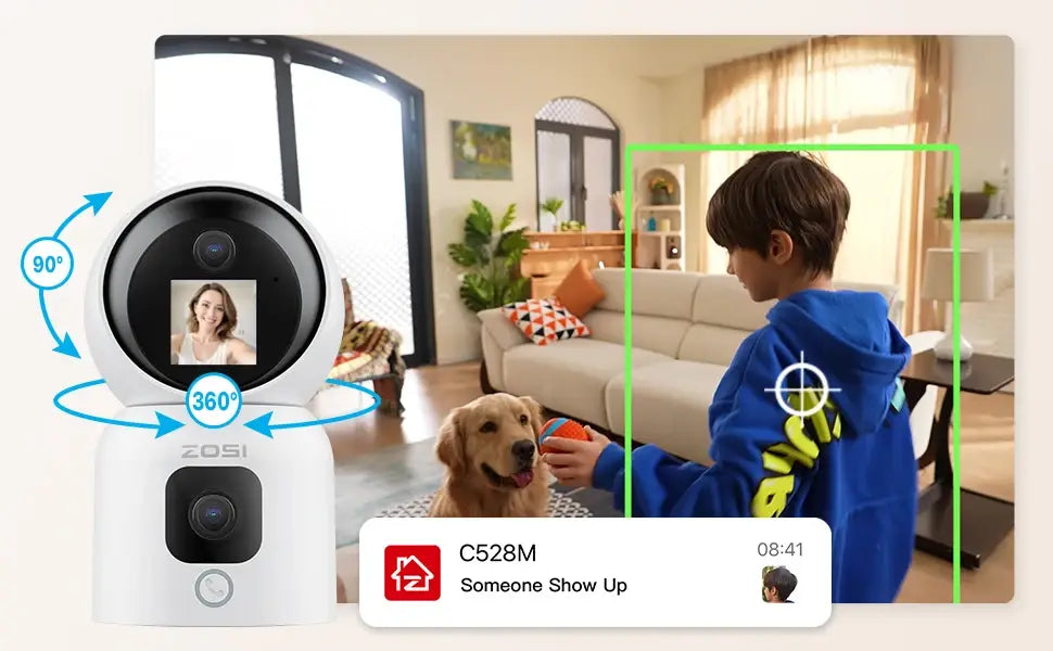 Cámaras inteligentes para bebés ZOSI con WiFi, PTZ, seguimiento automático, IA, panorámica de 360°, videovigilancia para interiores