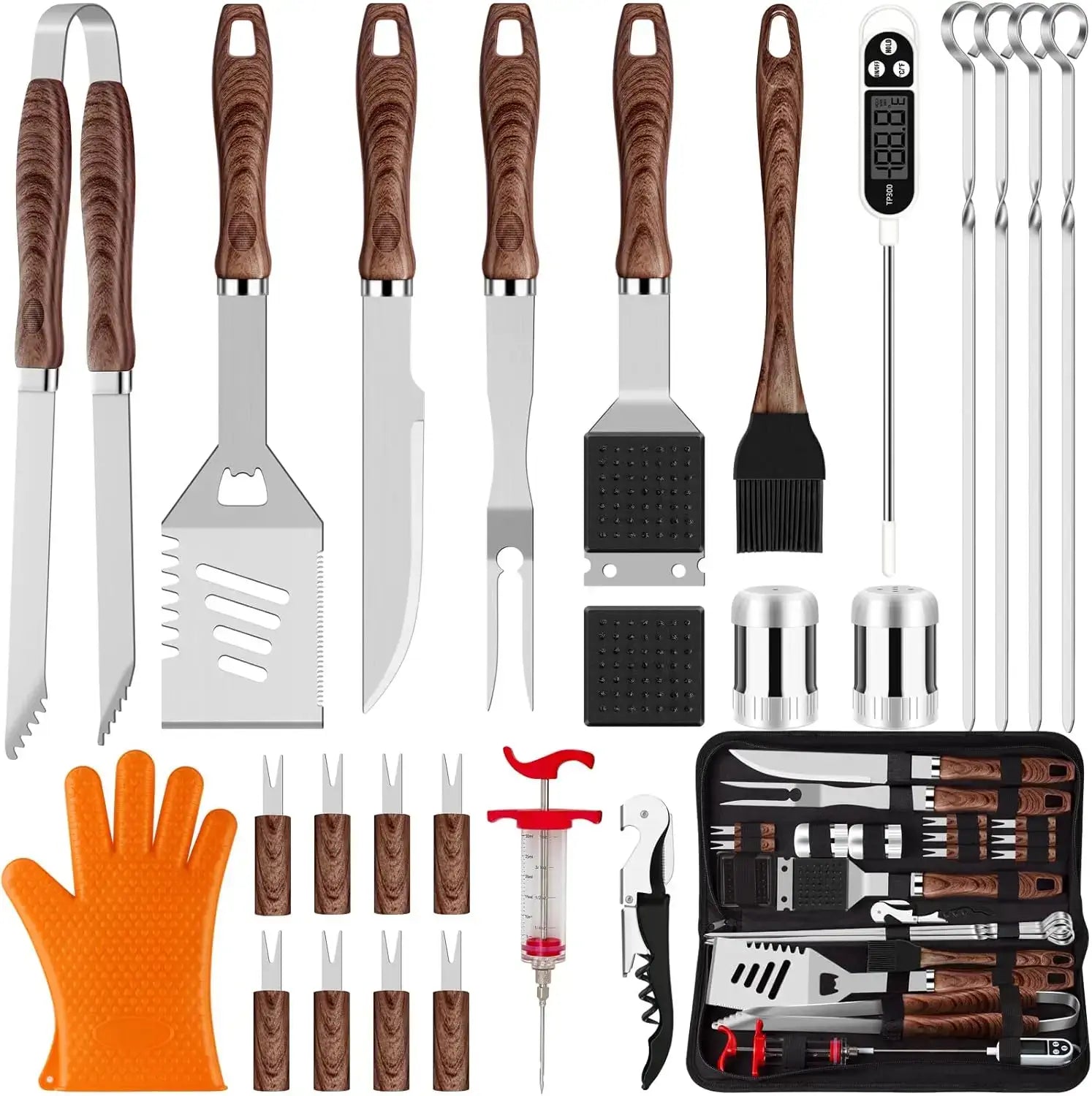Ultimate 26-Piece BBQ Grilling Tools Set - Heavy Duty Stainless Steel Accessories with Gloves & Corkscrew for Perfect