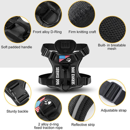 Reflective Service Dog Harness with 5 Patches, Adjustable - Estalios