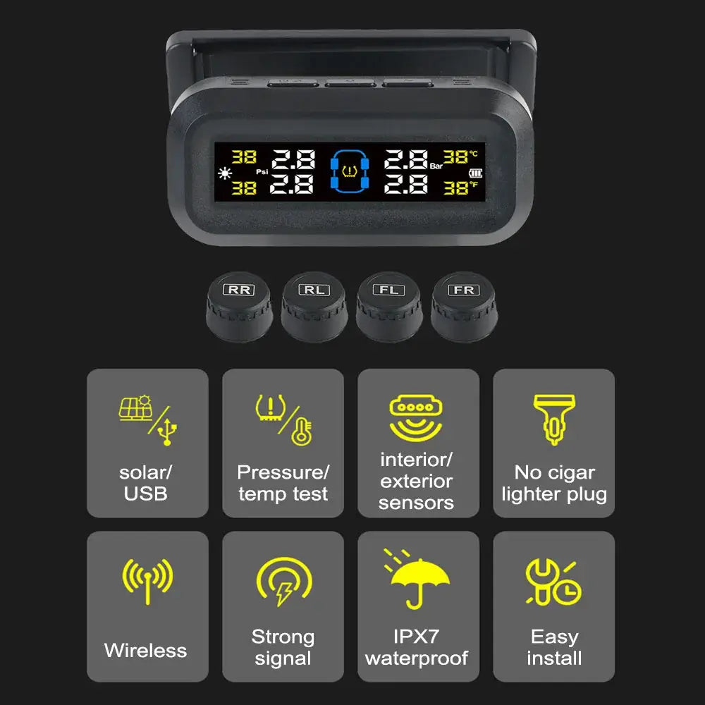 Wireless Tire Pressure Monitoring System with 4 Sensors for Solar-Powered Car Safety