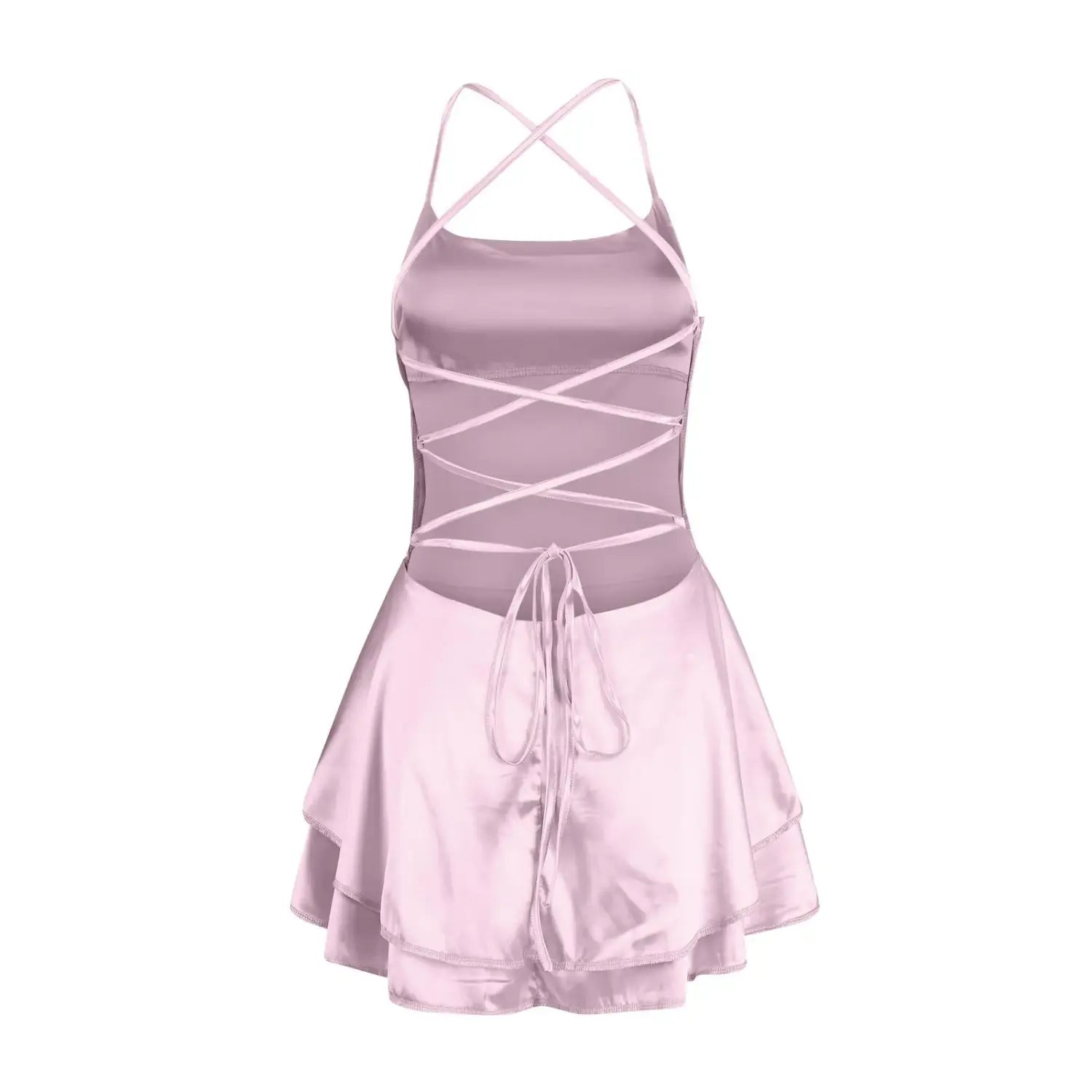Elegante minivestido de fiesta de satén de seda con espalda descubierta para mujer