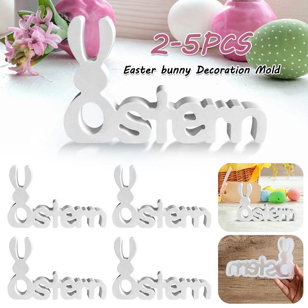 2-5PCS Easter Bunny Decoration Mold Reusable Silicone Bunny Mold Alphabet Silicone Mold for Concrete Gypsum Resin Casting - Estalios