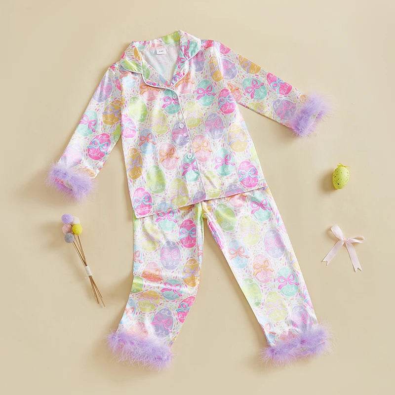 Easter Boys Pajamas Set Bunny Print Cozy Long Sleeve Tops with Matching Pants Sleepwear for Kids - Estalios