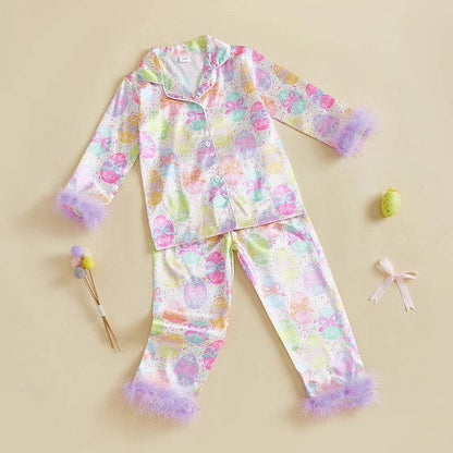 Easter Boys Pajamas Set Bunny Print Cozy Long Sleeve Tops with Matching Pants Sleepwear for Kids - Estalios