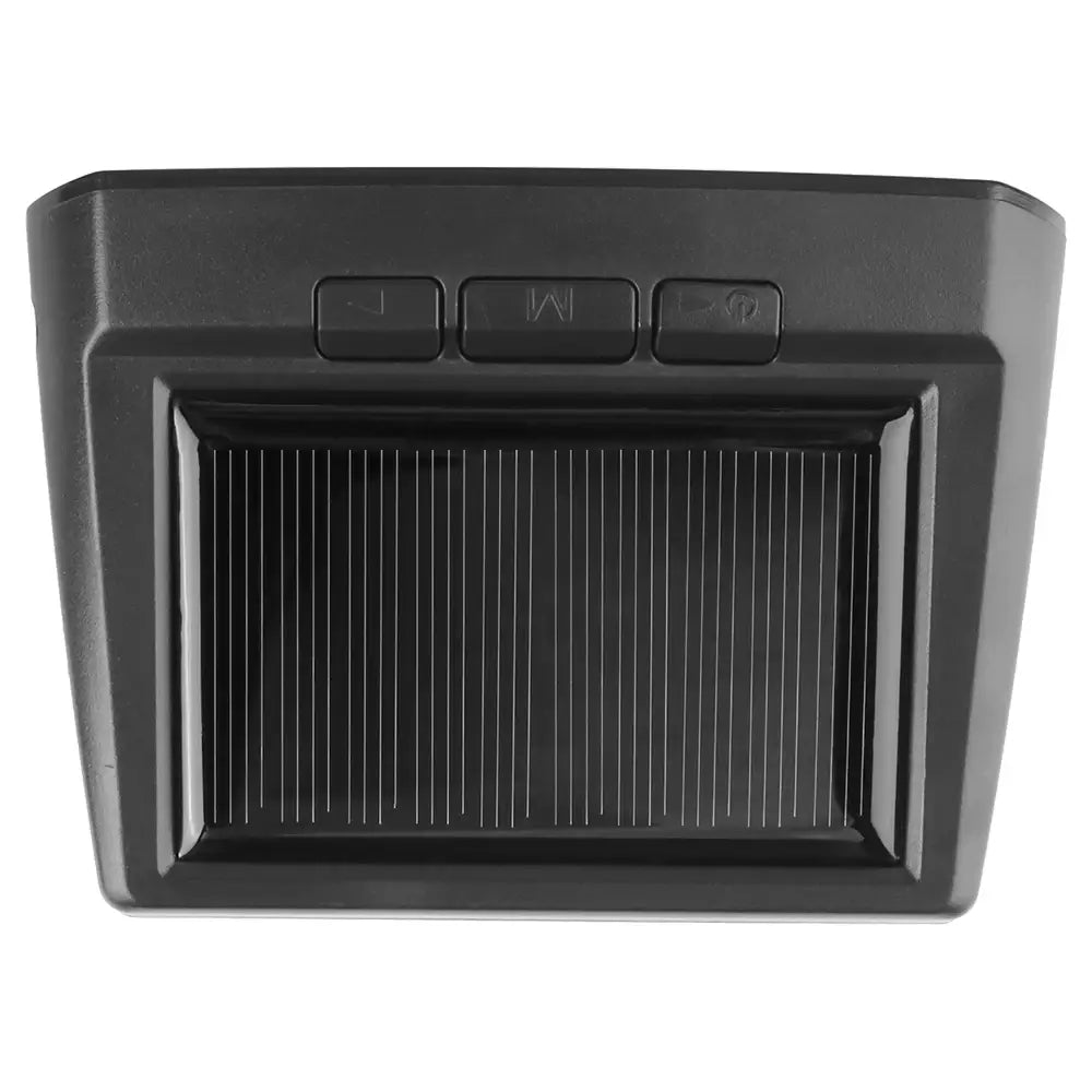 Black Tire Pressure Monitoring System with solar panel and buttons for easy use.