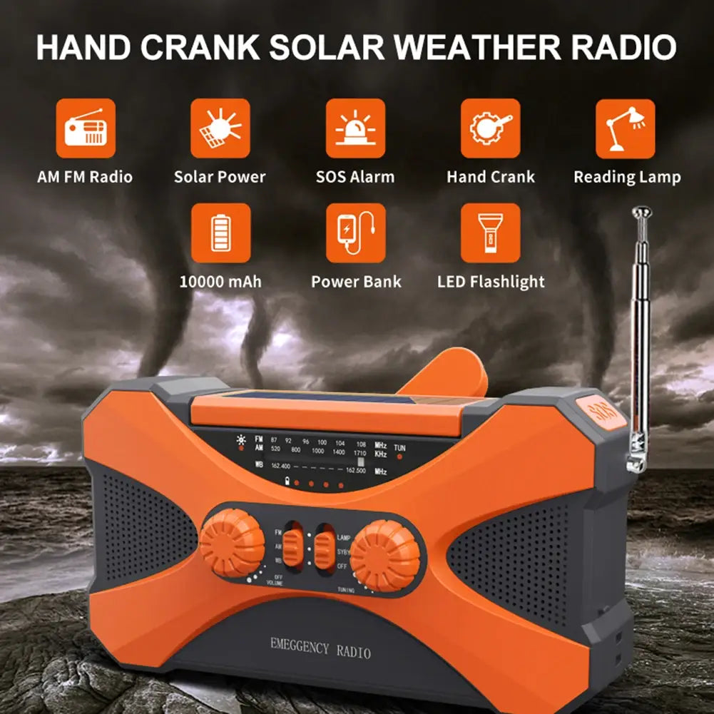 12000mAh Hand Crank Solar Power Radio Portable AM/FM/NOAA Weather Radio with LED Flashlight Power Bank Outdoor