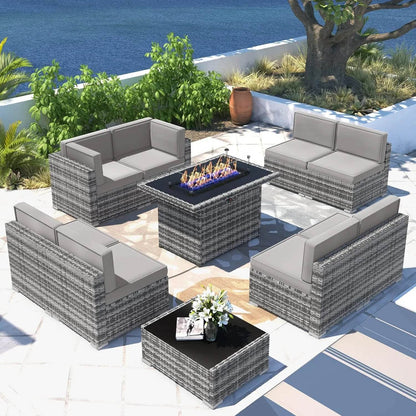 Patio Furniture Set Fire Pit Table Outdoor Sectional Sofa - Estalios