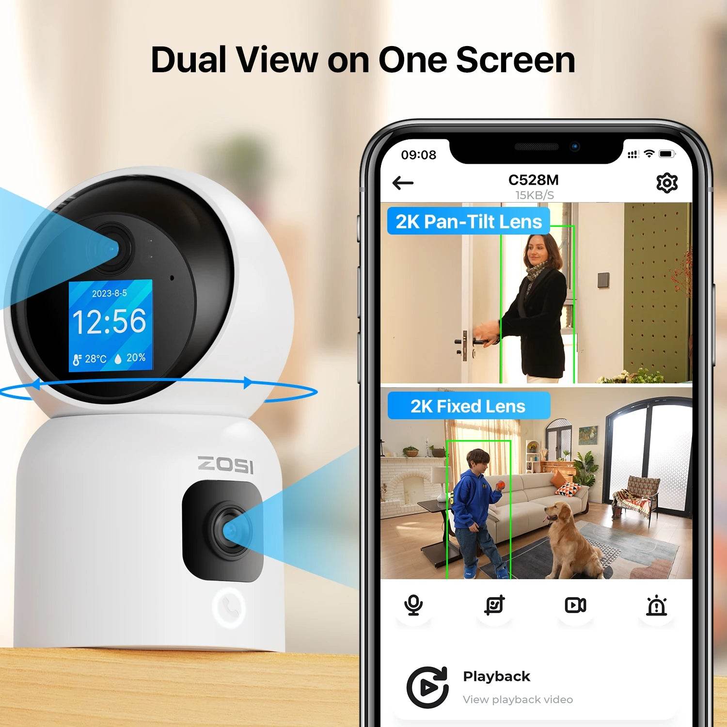 ZOSI Smart Baby Cams WiFi PTZ Auto Tracking AI 360° Panoramic Indoor Video Surveillance - Estalios