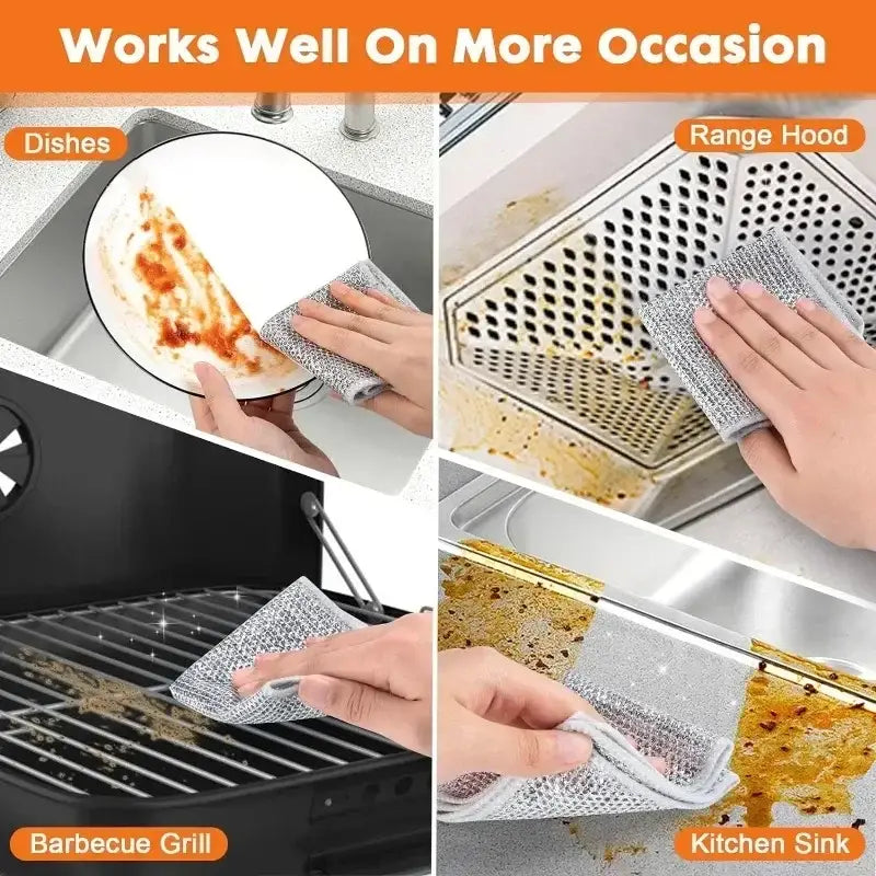 Double-Sided Metal Steel Wire Rags - Premium Dishcloths for Effortless Cleaning in Home and Kitchen