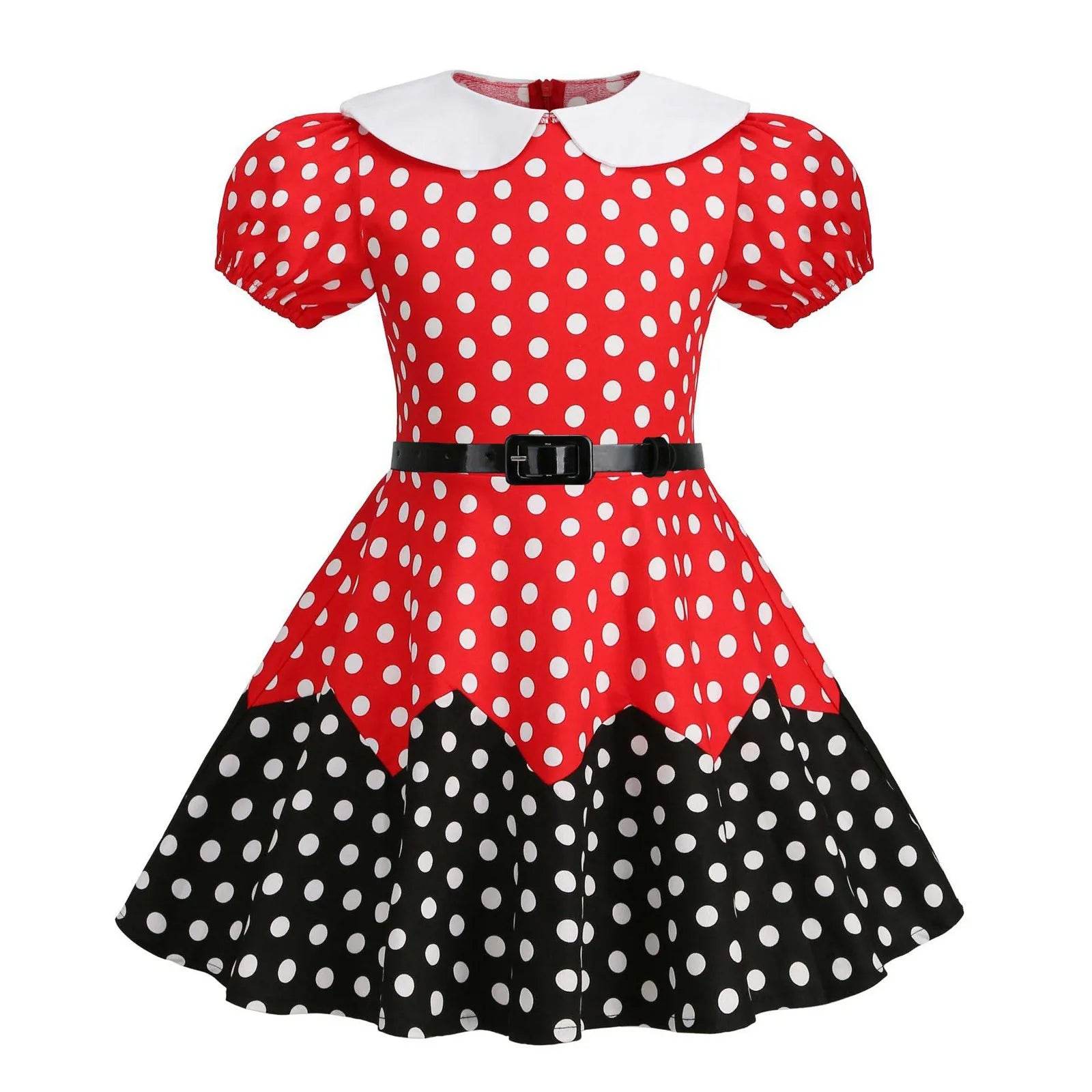 Kids Girls Vintage Dress Easter Polka Dots Print Dress Daily Birthday Dress Short Sleeve Perter Pan Collar 1950s Princess Dress - Estalios