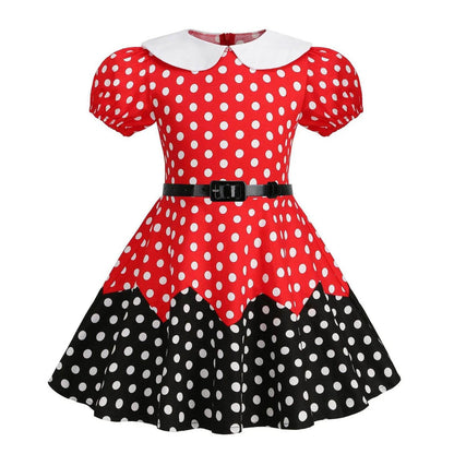 Kids Girls Vintage Dress Easter Polka Dots Print Dress Daily Birthday Dress Short Sleeve Perter Pan Collar 1950s Princess Dress - Estalios