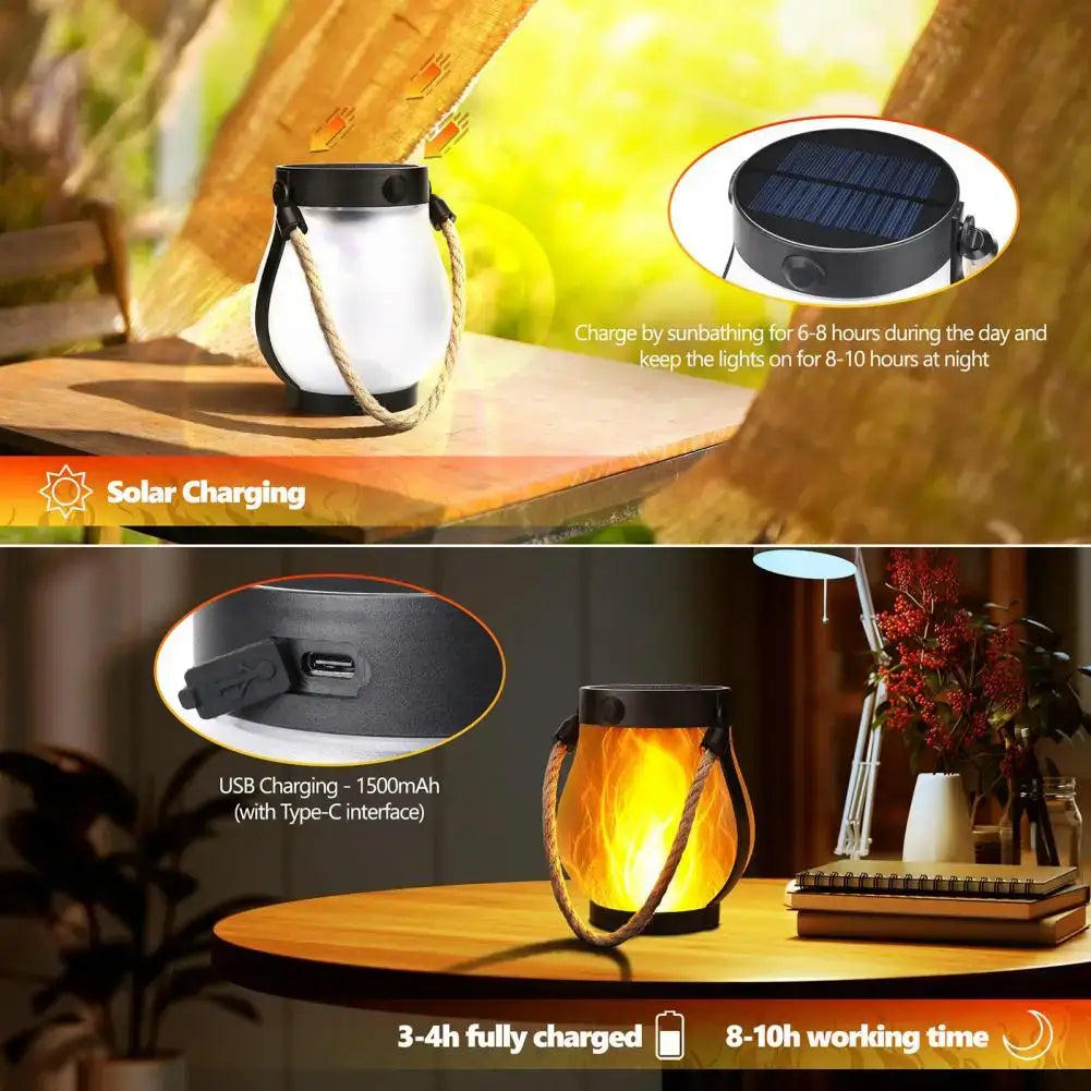 Solar Lantern Lights Waterproof Flickering Flame Garden Light Decorative Solar Hanging Lantern With 2 Modes For Yard