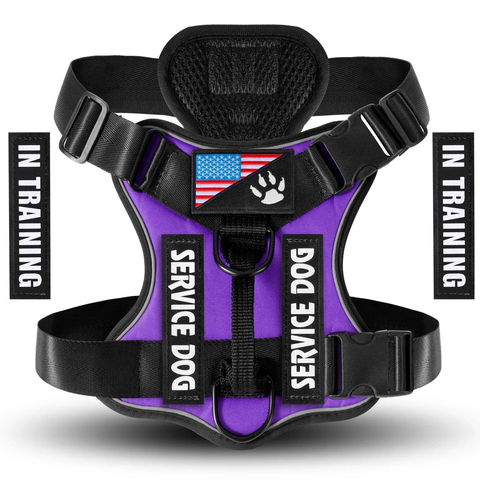 Reflective Service Dog Harness with 5 Patches, Adjustable - Estalios