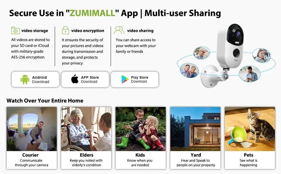 ZUMIMALL APP Security Wireless Outdoor Battery Cameras Night Vision - Estalios