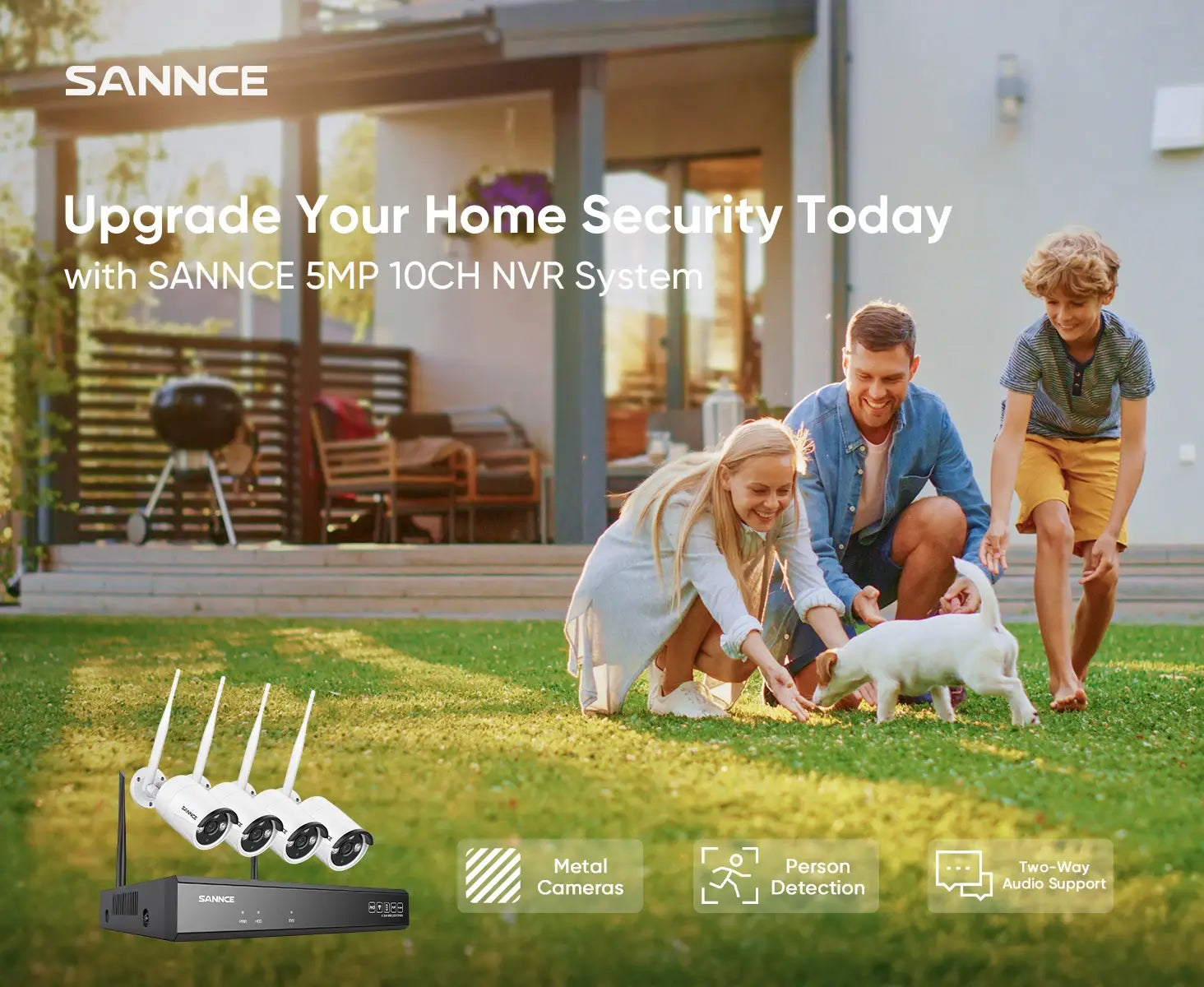 Sistema de cámara de vigilancia Wifi SANNCE de 5 MP, visión nocturna por infrarrojos inteligente, detección de movimiento por voz bidireccional, protección de seguridad Wifi