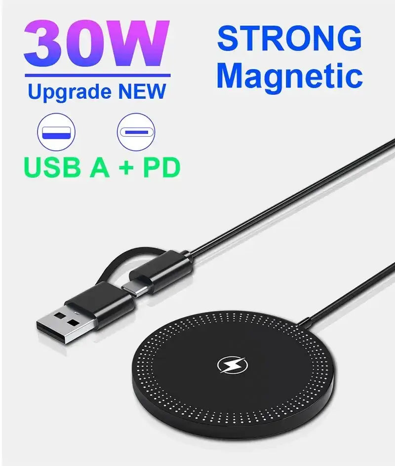 Cargador inalámbrico magnético de 30 W para iPhone y AirPods