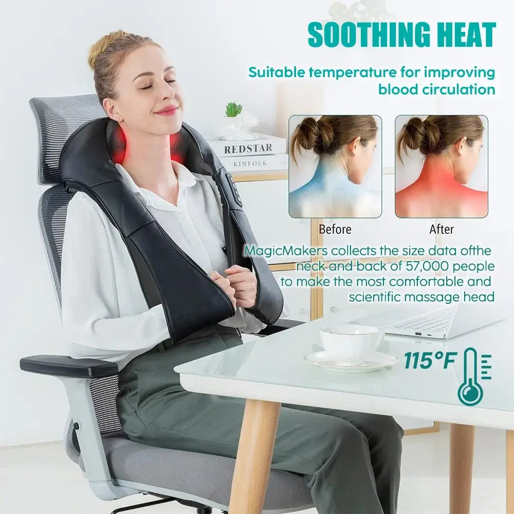 Masajeador Shiatsu de cuello y hombros con almohada térmica de amasamiento profundo