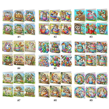 6Pcs Easter Animals Rhinestone Painting Card Kit Diamond Daily Wish Card Diamond Painting Greeting Card for Holiday Party Favors - Estalios