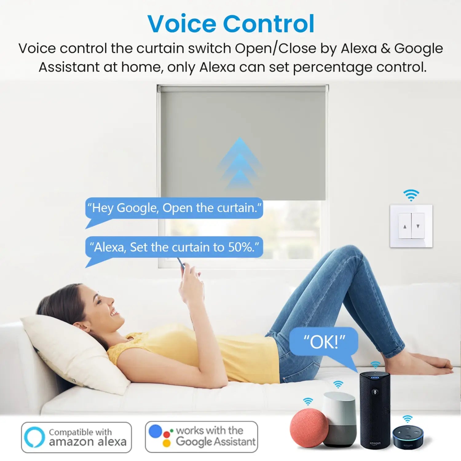 LoraTap Tuya Smart Roller Shutter Curtain Blinds Switch Tubular Motor Percentage Remote Voice Control by Google Home