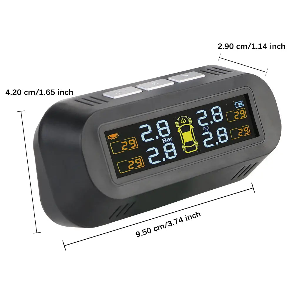 Black Tire Pressure Monitoring System with digital display for better fuel efficiency.