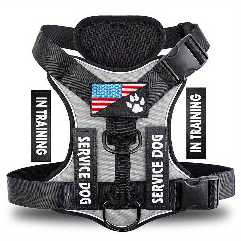 Reflective Service Dog Harness with 5 Patches, Adjustable - Estalios