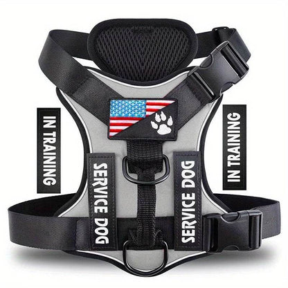 Reflective Service Dog Harness with 5 Patches, Adjustable - Estalios