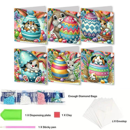 6Pcs Easter Animals Rhinestone Painting Card Kit Diamond Daily Wish Card Diamond Painting Greeting Card for Holiday Party Favors - Estalios