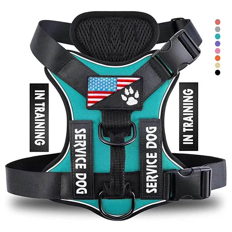 Reflective Service Dog Harness with 5 Patches, Adjustable - Estalios