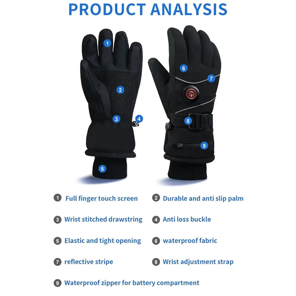 Calentador de manos eléctrico recargable de CC con 3 niveles de calor, guantes calefactables para motocicleta, pantalla táctil, invierno