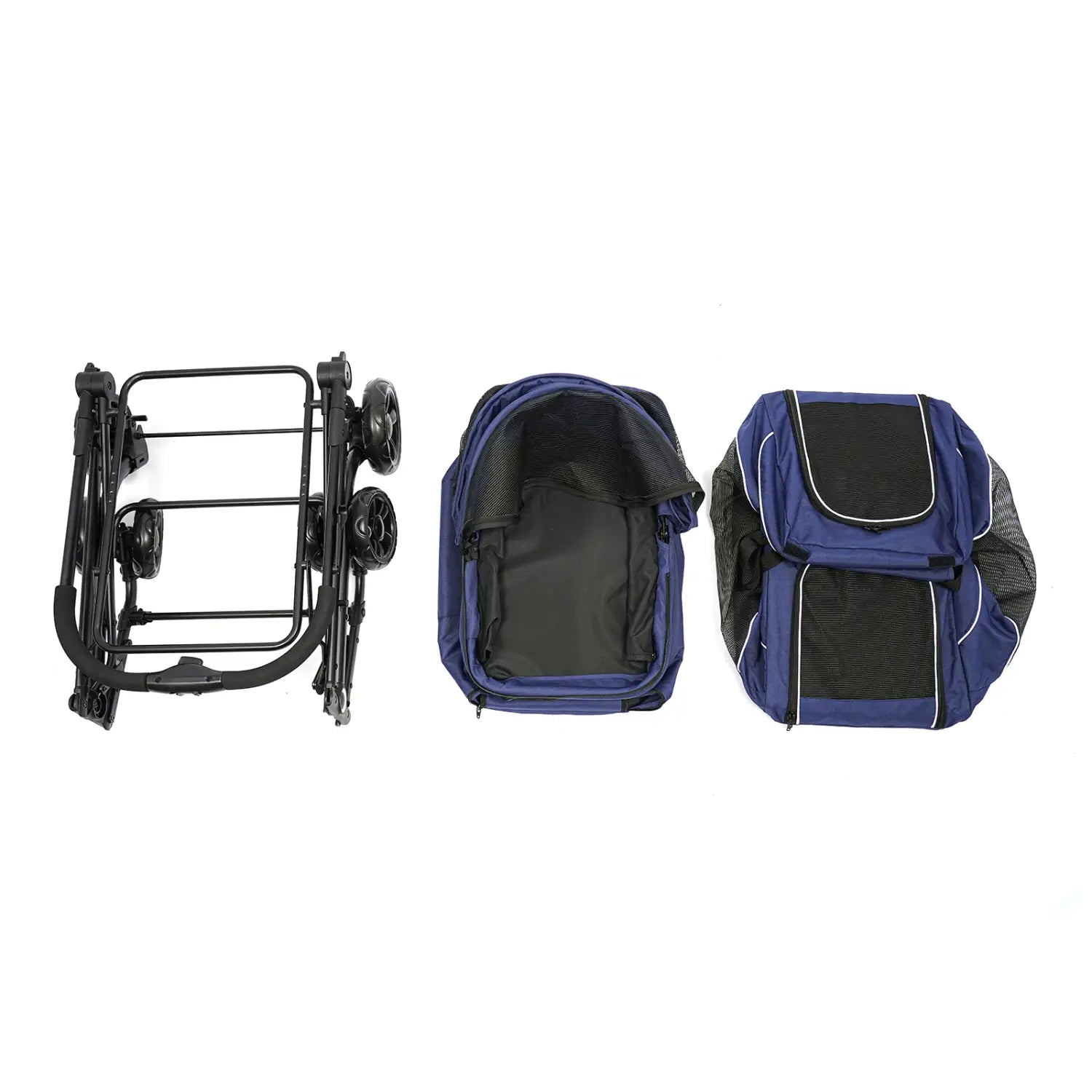 Cochecito plegable para perros y gatos, doble portador desmontable, fácil de transportar
