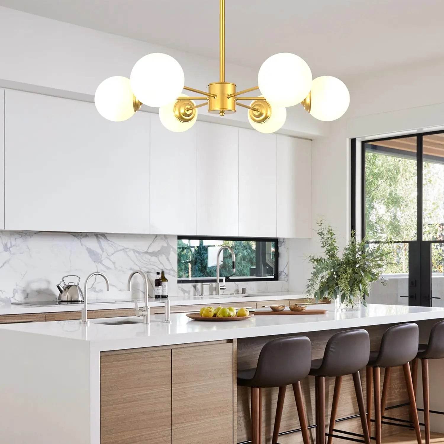 Modern Gold Globe Sputnik Chandelier with Glass Shades - Estalios