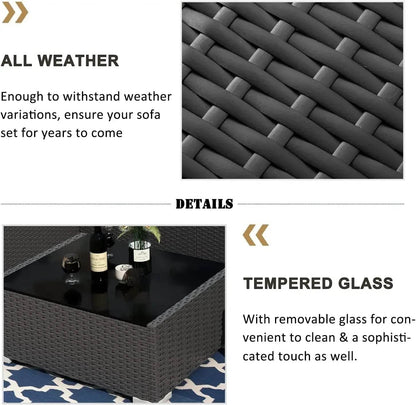 Patio Furniture Set Fire Pit Table Outdoor Sectional Sofa - Estalios