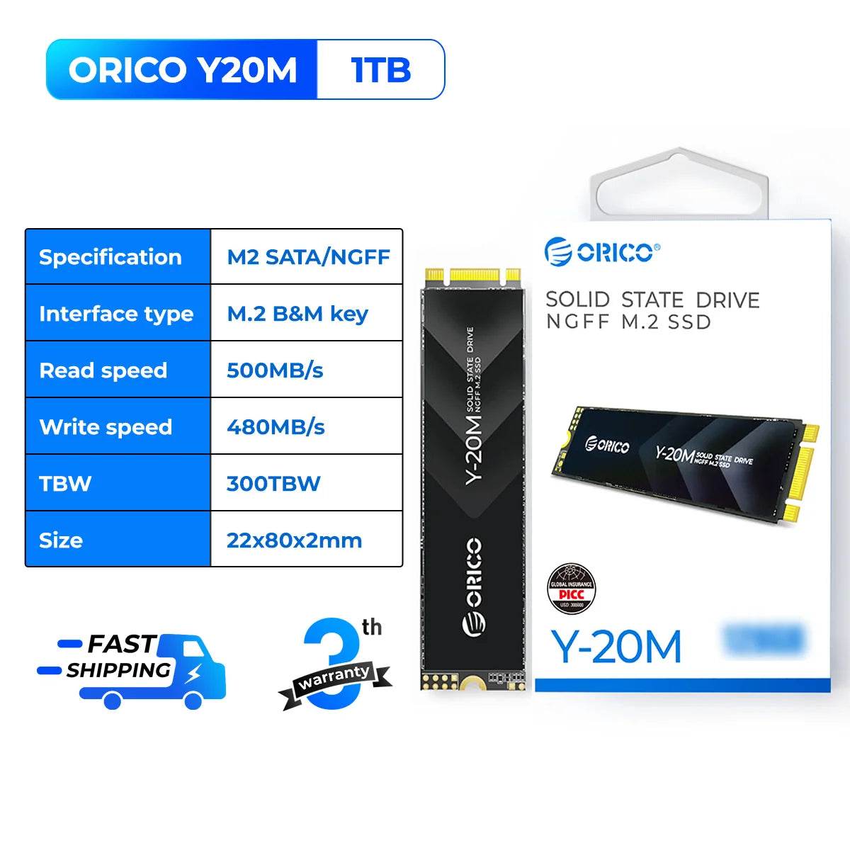 1TB 2TB 4TB ORICO Y20M M.2 SATA SSD 500MB/S for Laptops - Estalios