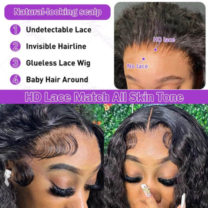 250 Density 13x6 13x7 HD Transparent Lace Frontal Wig 30 40 Inch Deep Wave 6x6 Closure Glueless Wig Human Hair 13x4 Curly Wigs - Estalios