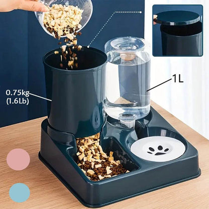 Automatic Cat Feeder Water Dispenser Set 2 In 1 Tilted Feeder - Estalios