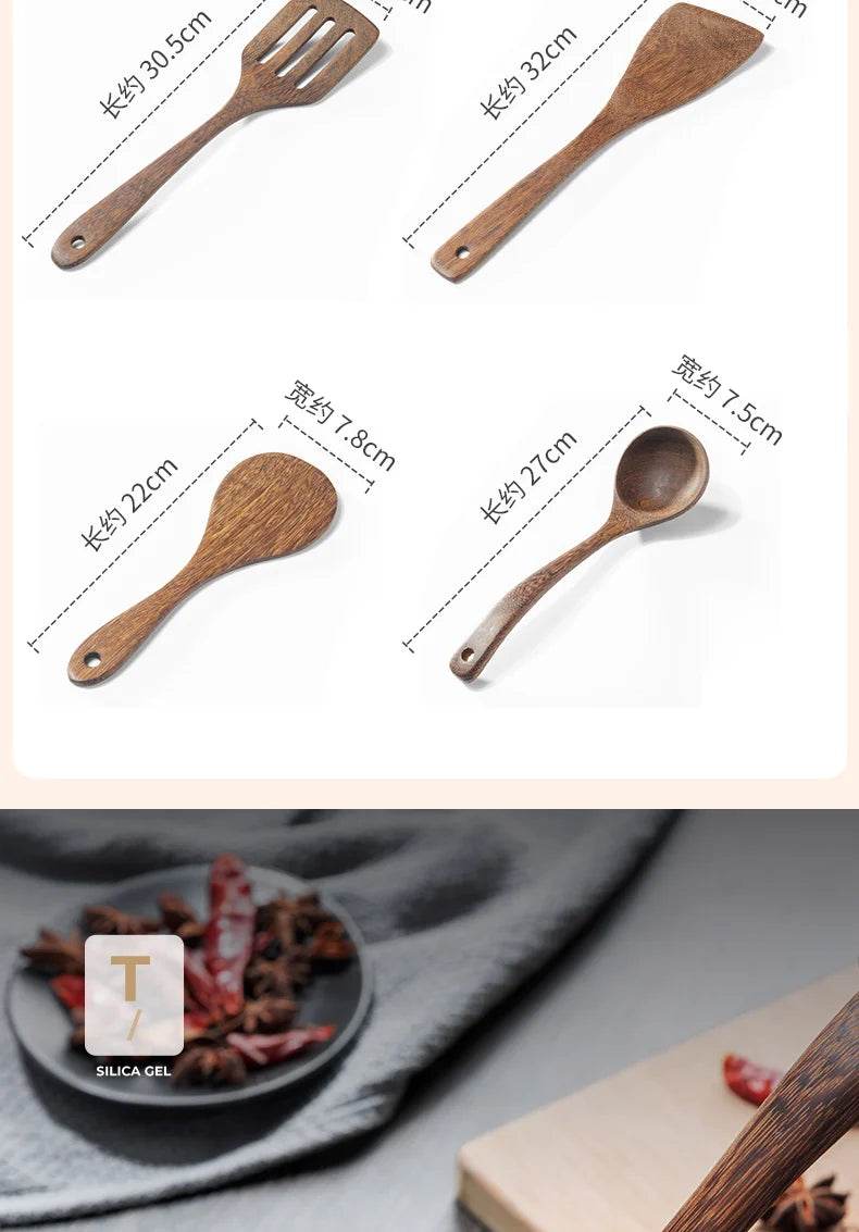 Kitchen Utensils Set Non-Stick Wooden Handle Cooking Tools - Estalios