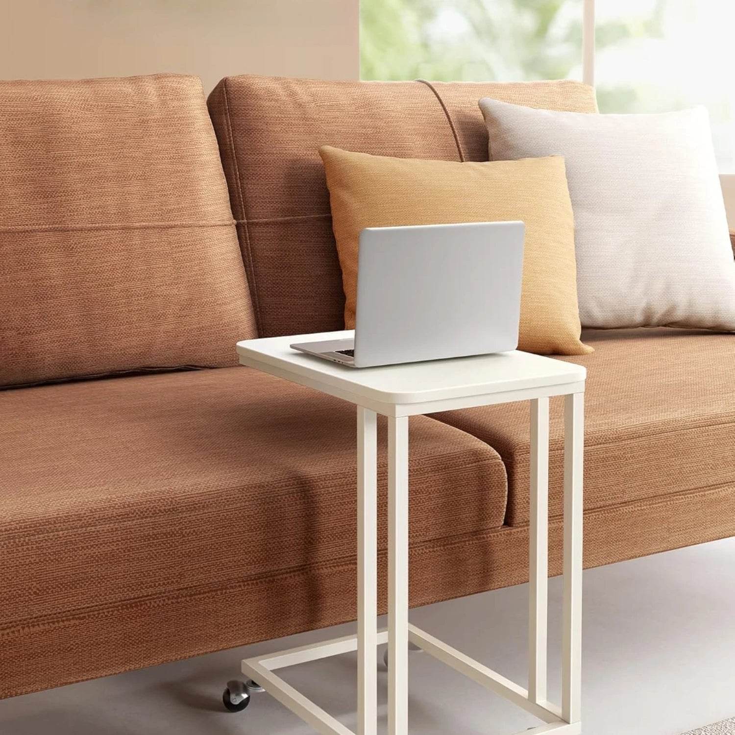 Coffee Laptop Mobile Tablet, Industrial Side Table on Wheels - Estalios