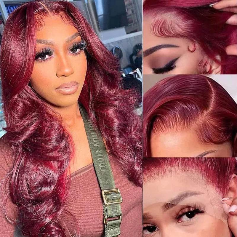 13X6 Body Wave Lace Frontal Human Hair Wig Burgundy 99J - Estalios