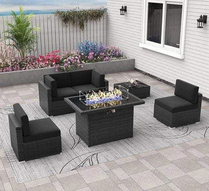Patio Furniture Set Fire Pit Table Outdoor Sectional Sofa - Estalios