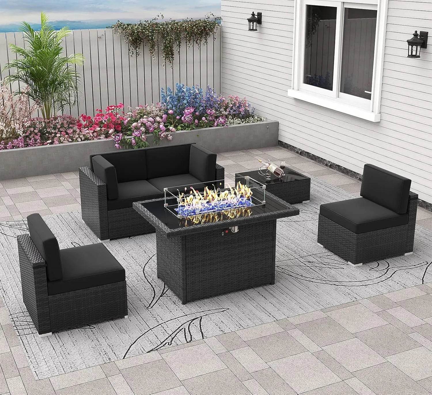 Patio Furniture Set Fire Pit Table Outdoor Sectional Sofa - Estalios
