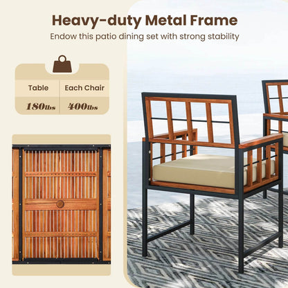 7 PCS Patio Dining Set with Acacia Wood Table and Cushions - Estalios