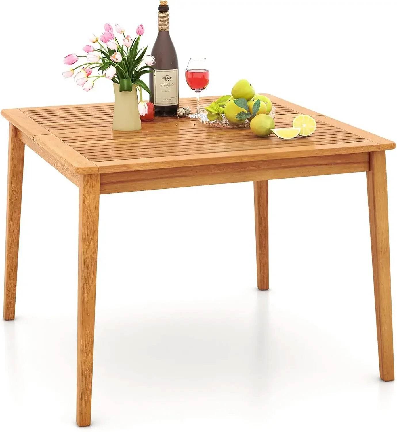 Outdoor Wood Dining Table with Umbrella Hole for Patio - Estalios
