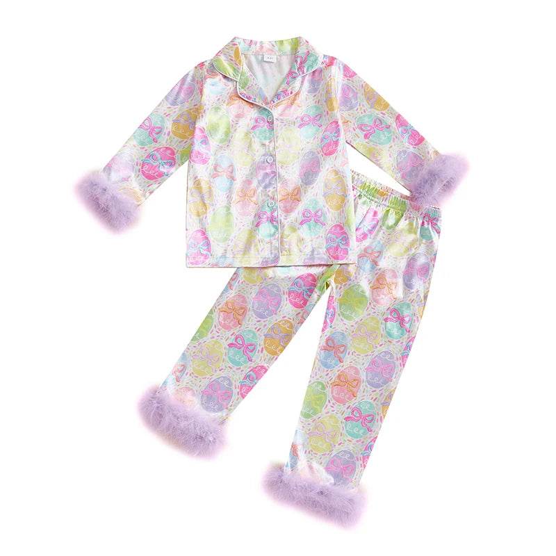 Easter Boys Pajamas Set Bunny Print Cozy Long Sleeve Tops with Matching Pants Sleepwear for Kids - Estalios