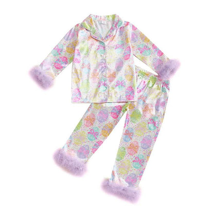 Easter Boys Pajamas Set Bunny Print Cozy Long Sleeve Tops with Matching Pants Sleepwear for Kids - Estalios