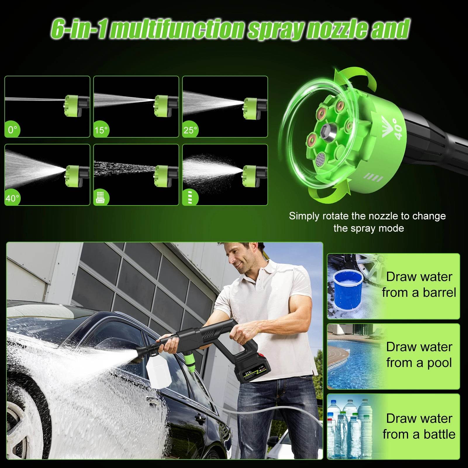 Brushless High Pressure Car Washer Gun 6 IN 1 Cordless Spray - Estalios