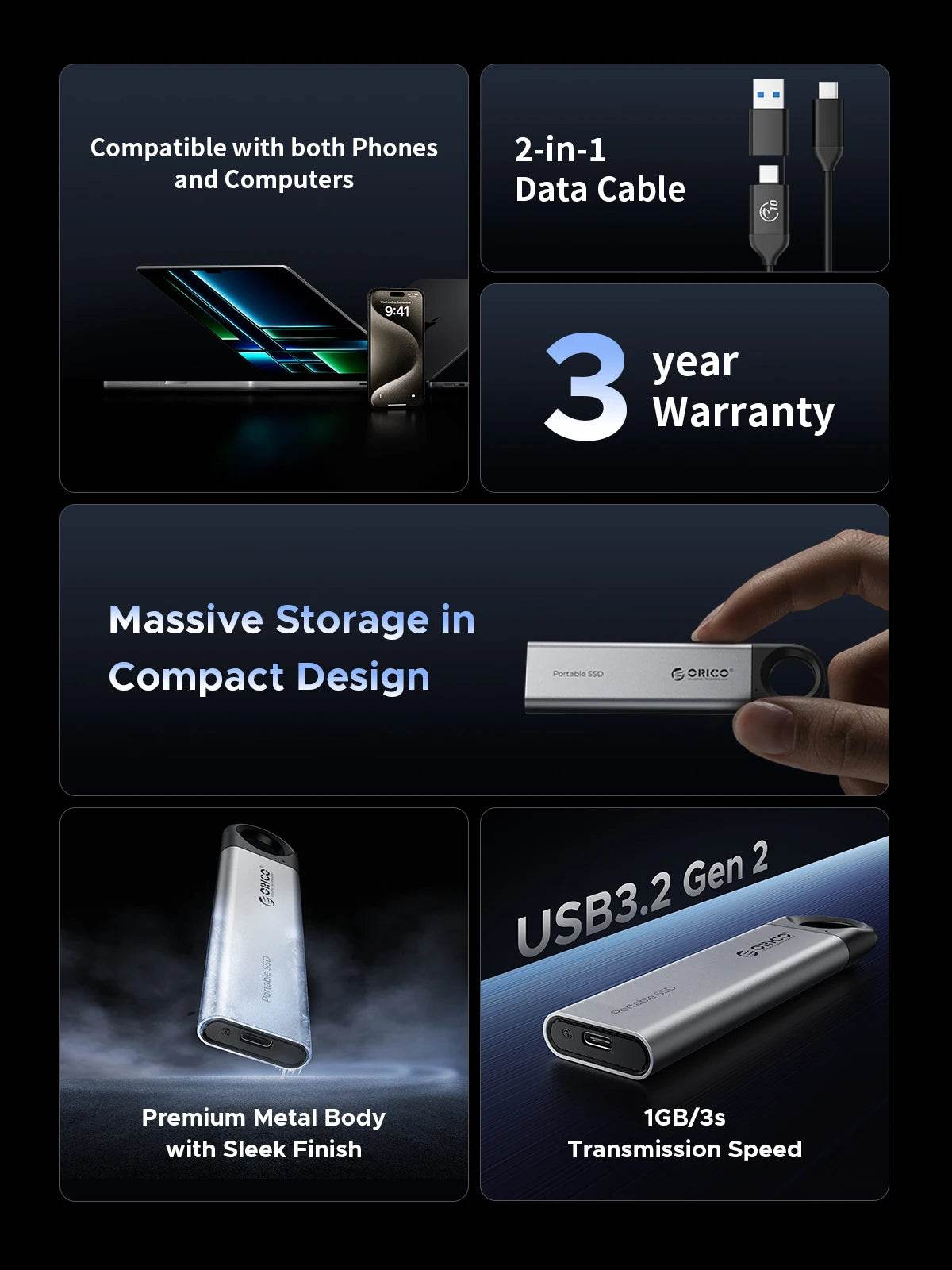 ORICO C10 1TB External SSD Up to 1050MB/S Portable Drive - Estalios