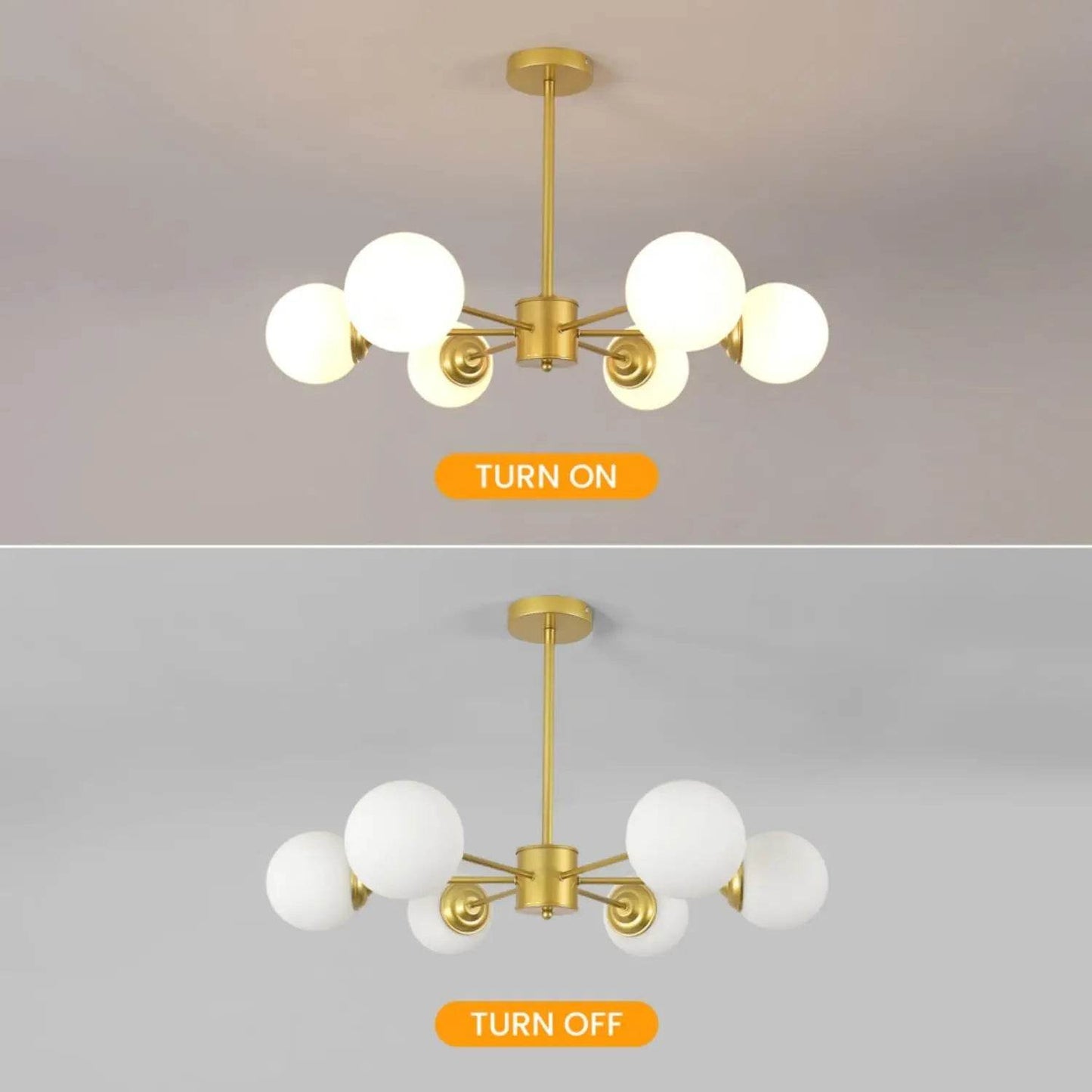 Modern Gold Globe Sputnik Chandelier with Glass Shades - Estalios
