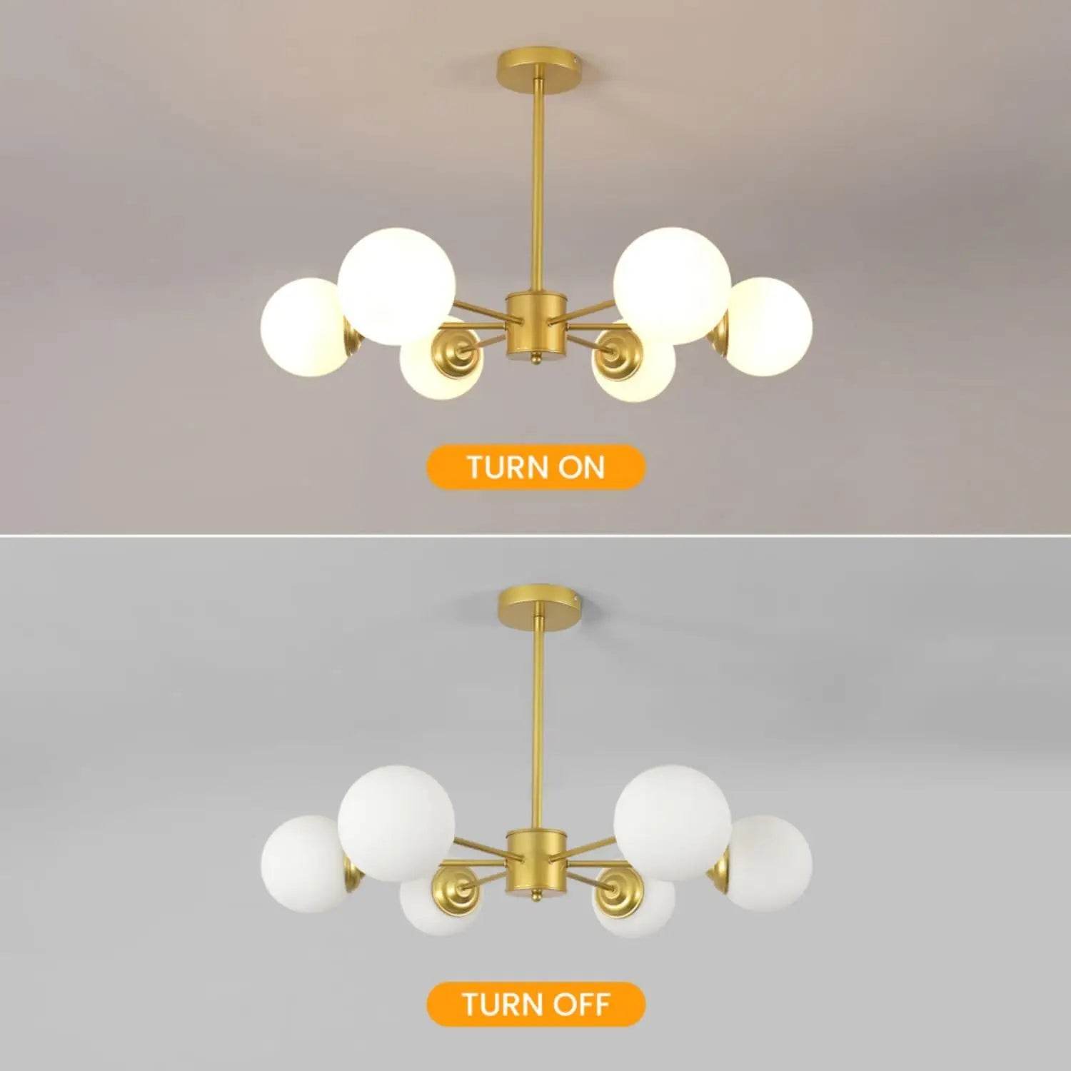 Modern Gold Globe Sputnik Chandelier with Glass Shades - Estalios