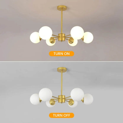 Modern Gold Globe Sputnik Chandelier with Glass Shades - Estalios