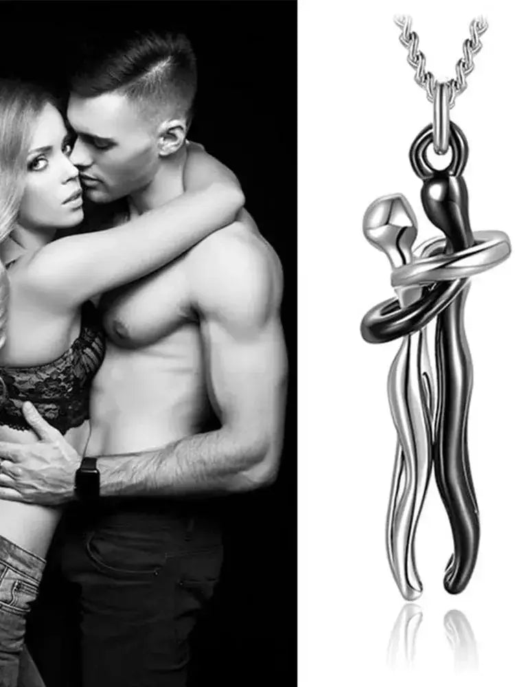 Collar con colgante de abrazo negro elegante para parejas - Diseño elegante
